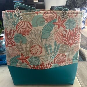 Teal and Coral Seashell Tote Bag